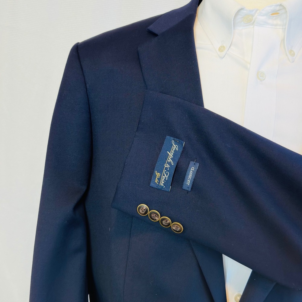 Joseph & Feiss Gold Blazer NWT 44XL Navy Blue New‎ Wool Classic Fit 2-Button